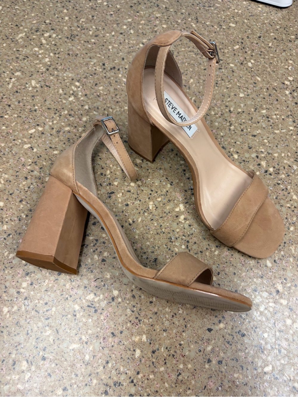 Steve Madden Nude/Tan Block Heel Ankle-Strap Sandals